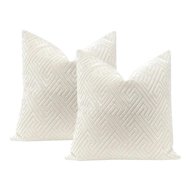 20" Alabaster Roman Cut Velvet Pillows - a Pair For Sale