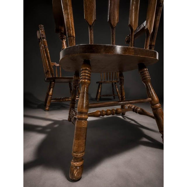Set of six vintage Colonial / Windsor style spindle back wood dining chairs, including two armchairs and four side chairs....