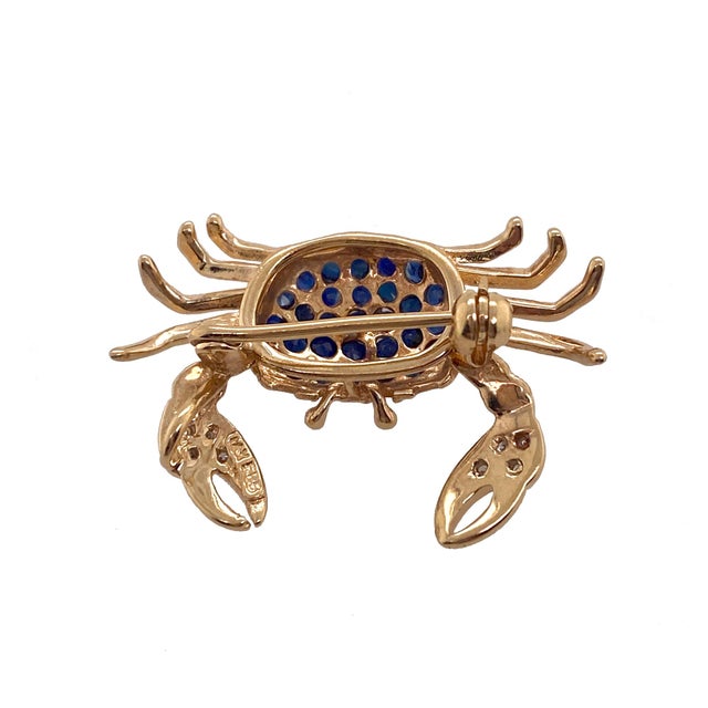 Coastal Vintage 14k Gold Sapphire & Diamond Crab Pin / Pendant For Sale - Image 3 of 3