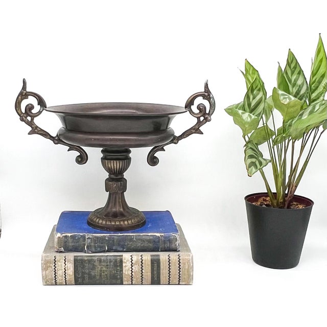 Victorian Antique Heavy Metal Gothic Revival Trophy Urn Bowl With Ornate Scroll Handles – Neoclassical / Gothic For Sale - Image 3 of 12