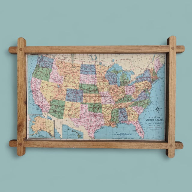 A Vintage Map of the United States in an Arts and Crafts Style Wooden Frame Published by the THOS D. MURPHY CO. Red Oak, Iowa