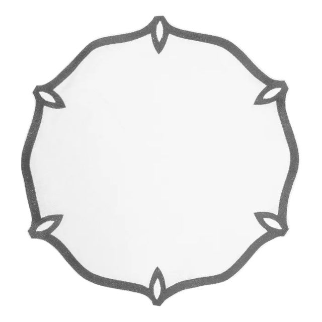 Olympia Dark Grey Embroidered Linen Placemat from Los Encajeros For Sale