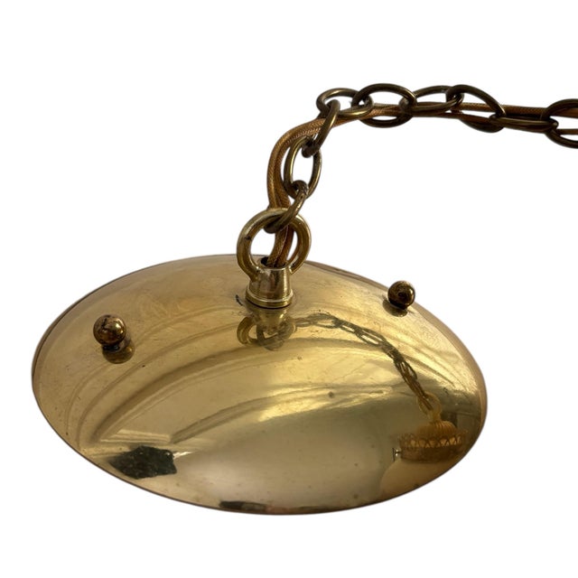 Vintage Hollywood Regency MCM Brass Gold Crown Frosted Glass Almond Shape Pendant Lights For Sale In Chicago - Image 6 of 10