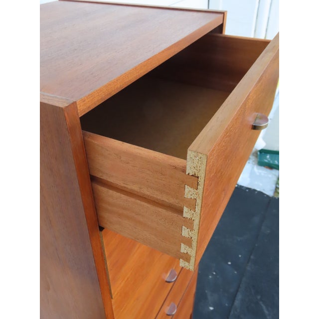 Wood Mid Century Danish Modern Tall Narrow Lingerie Jewelry Chest 6628 For Sale - Image 7 of 15