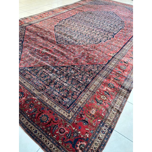 This master piece is a wool on wool pile genuine hand made antique Persian Bijar Palace Carpet - Thick pile.