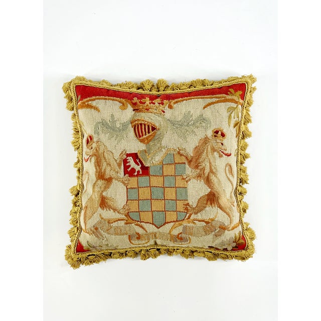 Textile Early 20th Century Crested Aubusson Pillow For Sale - Image 7 of 9