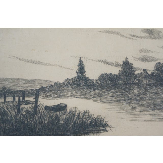 Antique George William Bohde Signed Boat Dock Farm Riverscape Etching 13" For Sale - Image 4 of 10