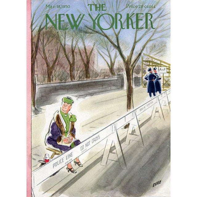 Original vintage New Yorker magazine cover dated March 18, 1950 featuring a St Patricks Day theme. Cover art by Leonard...
