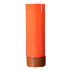 Mid Century Scandinavian Modern Orange Cylinder Glass and Teak Table Lamp