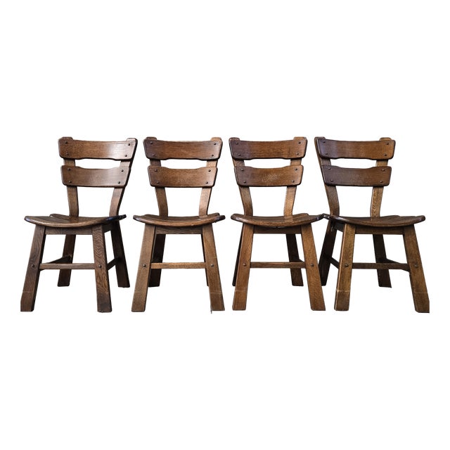 Brutalist Oak Dining Chairs, 1970s, Set of 4 For Sale