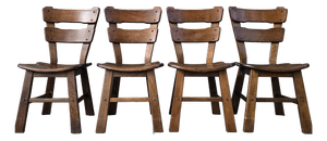 Brutalist Oak Dining Chairs, 1970s, Set of 4
