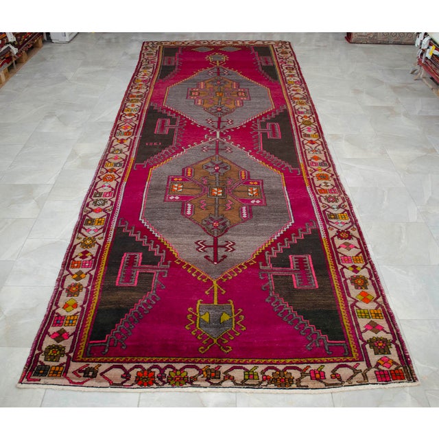 Vintage Hand Knotted Turkish Area Rug Large Runner Rug Gallerie Rug- 5′9″ X 16′3″ For Sale - Image 16 of 17