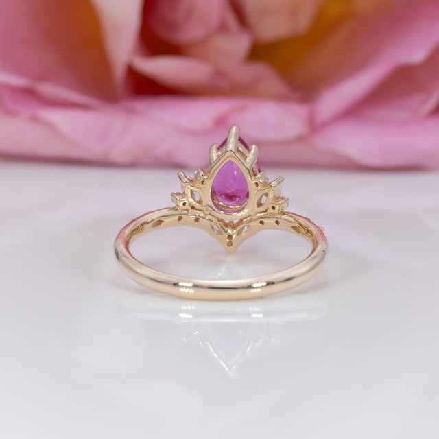 Pink 1.1Ct Pink Sapphire Ring With Natural Diamond Accents: Solid 14k Gold, 7.5x5.6mm, Size 6.75 For Sale - Image 8 of 9