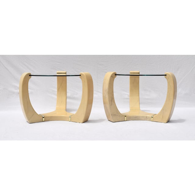 Postmodern End Tables After Karl Springer With Faux Goatskin Finish, Glass Tops For Sale - Image 13 of 13