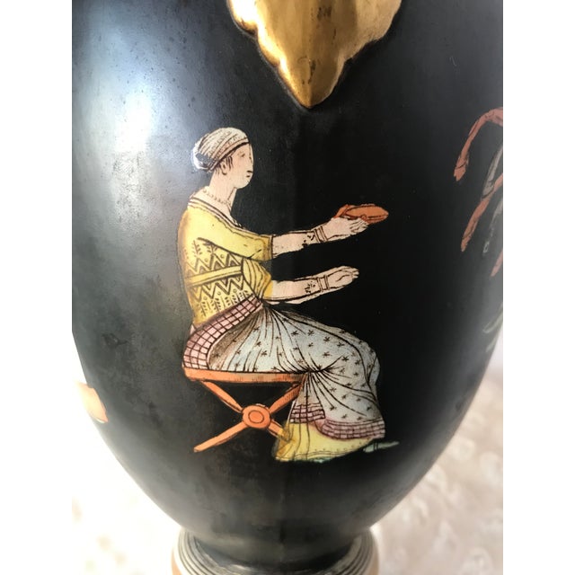 Antique Italian Neoclassical Basalt Grecian Style Porcelain Urn Vase For Sale - Image 10 of 13