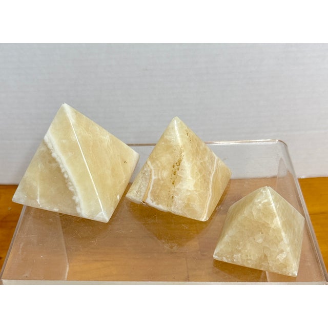 1980s Orange Calcite Pyramids: Natural Abundance Stones Set of 3 For Sale - Image 4 of 8