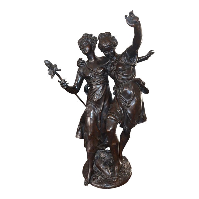 H. Dumaige Bronze Sculpture of Two Dancing Women. Late 19th Century, France. For Sale