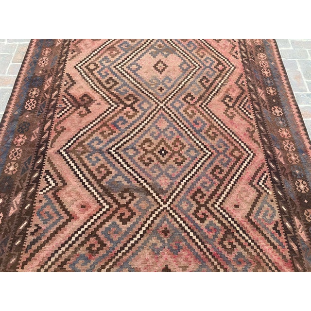 2000 - 2009 Vintage Maimana Kilim Area Rug, Handwoven Wool, 8x12, Rose & Slate For Sale - Image 5 of 11