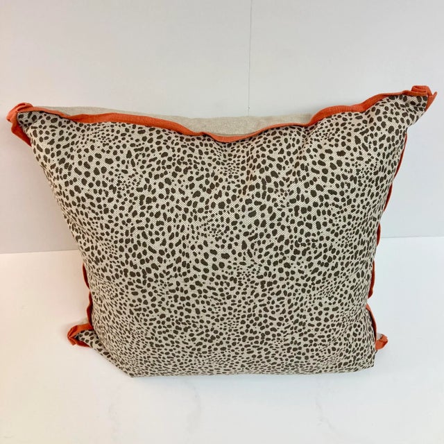 Animal Print Toss Pillow With Coral Linen Details For Sale - Image 4 of 12