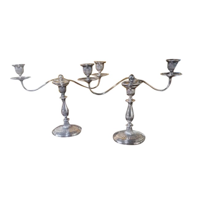 Pair Regency Style English Silverplate Convertible One-To-Three Light Candelabra For Sale