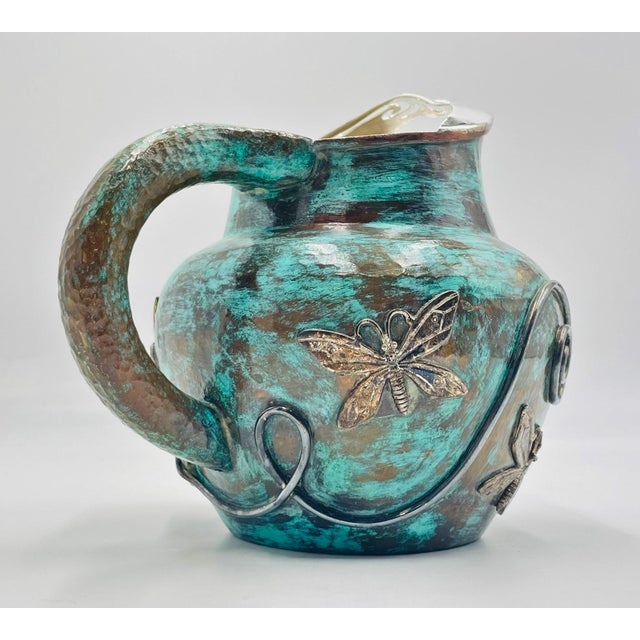 1980s Emilia Castillo Silver Plated Water Pitcher With Butterflies & Verdigris Patina For Sale - Image 11 of 18