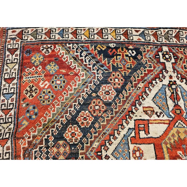 Vintage Persian Qashqai Tribal Area Rug, Hand-Knotted Wool, Geometric Medallions, 4x7, Navy & Red For Sale - Image 16 of 18