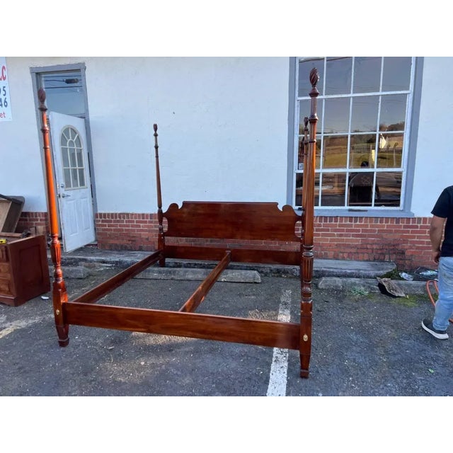 English Statton Furniture Marked Colonial C Solid Cherry Four Poster King Bed Frame. For Sale - Image 3 of 12