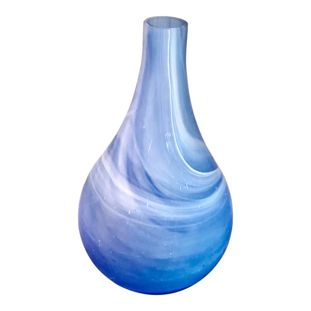 Matt Finish Minimalist Modern Vintage Blue Glass Vase For Sale
