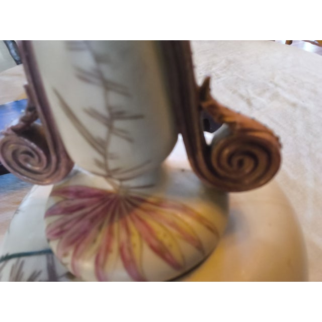 Beige Antique German Porcelain Footed Vase With the Mark of Rudolstadt and Straus, Handpainted Cockatoos For Sale - Image 8 of 17