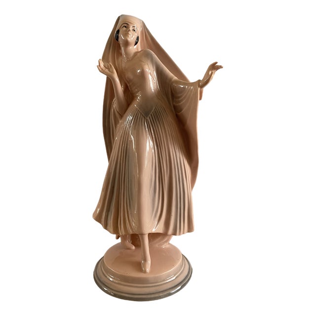 Art Deco Pink Porcelain Sculpture of Lady, Germany, 1920s For Sale