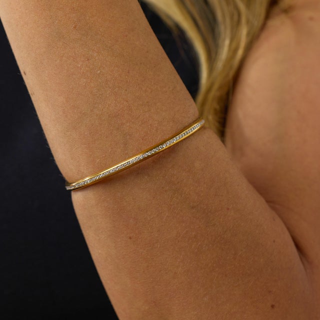 Vintage Diamond 18k Yellow Gold Bangle Bracelet For Sale - Image 4 of 5