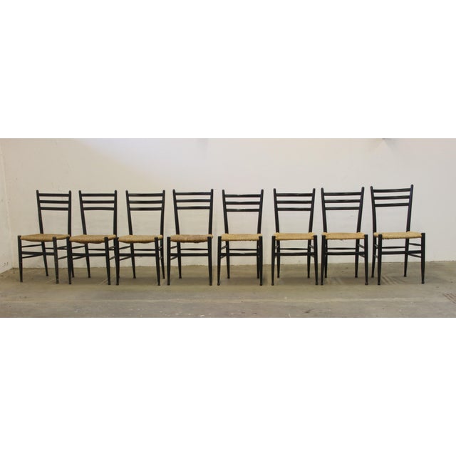 Wood Italian Papercord Dining Chairs with Woven Seats, 1950s, Set of 8 For Sale - Image 7 of 18