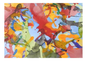 Vintage Abstract Sky Blue & Bright Colors Watercolor Painting