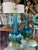 Blue Vintage Pair of Blue Green Ceramic Table Lamps Brass Greek Key Base - a Pair For Sale - Image 8 of 11