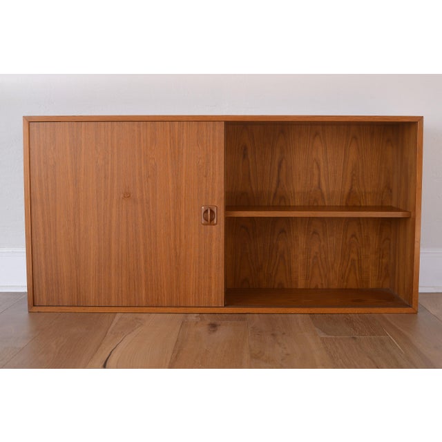 1970s Danish Modern Teak Bookcase Cabinet With Sliding Door For Sale - Image 5 of 15