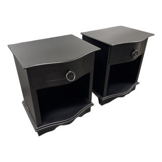 Restoration Hardware 18th C. Black Baroque Curved Metal Nightstands, Pair For Sale