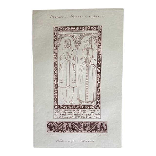 Antique French Engraving From the Roger De Gaignières Collection – Beauvais Tomb Monument For Sale