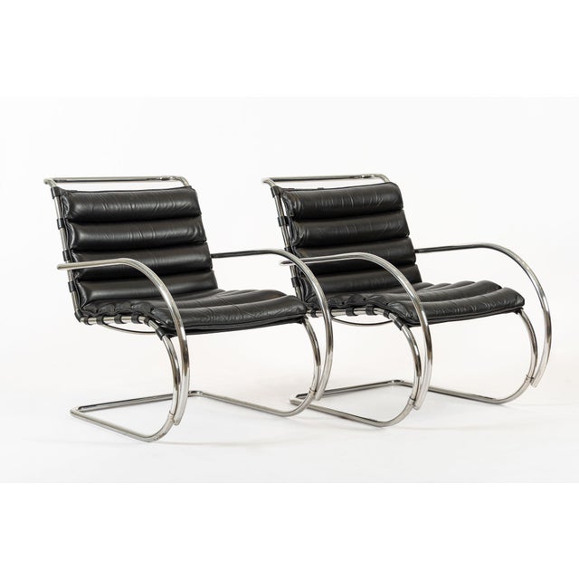 Mid Century Mr Black Leather Arm Chairs by Mies Van Der Rohe for Knoll For Sale - Image 12 of 15