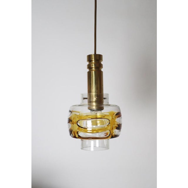 Mid-Century Murano Glass Pendant Lamp with Golden Yellow Waves and Brass, 1970s For Sale - Image 13 of 18