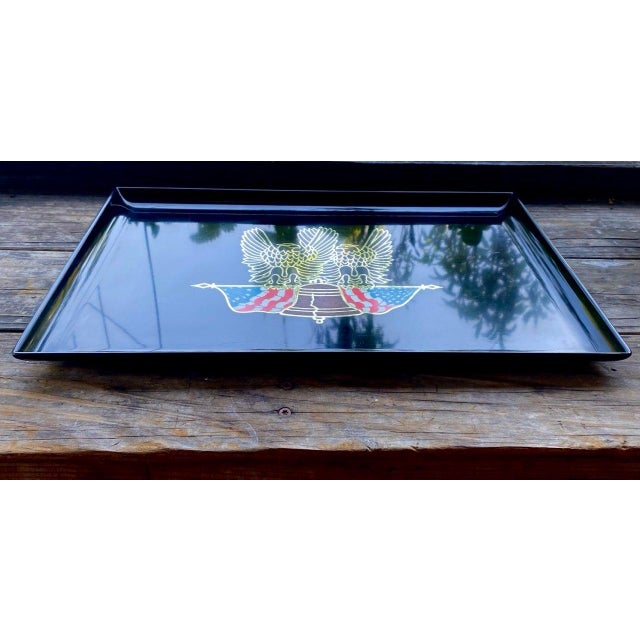 Black Vintage Couroc of Monterey Bicentennial Patriotic Eagle & Liberty Bell Inlay Serving Tray For Sale - Image 8 of 10
