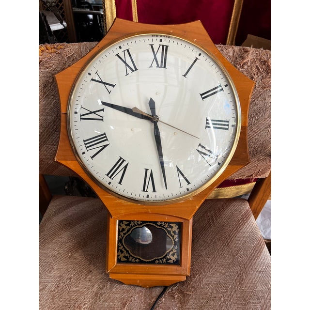 Wood Vintage United Clock Corp Octagon Electric Wall Clock For Sale - Image 7 of 12