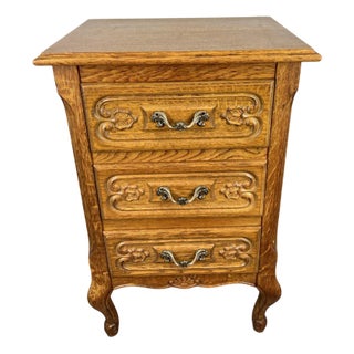 Vintage French Louis XVI Style Oak Sideboard with 3 Carved Drawers For Sale
