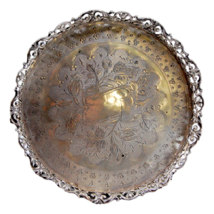Silver Tray with Wire Rack, Engraved Floral Motifs and Monogram Card