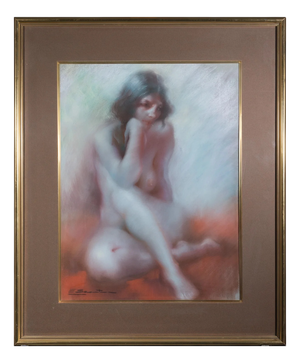 Seated Female Nude Study, 1980s, Pastel