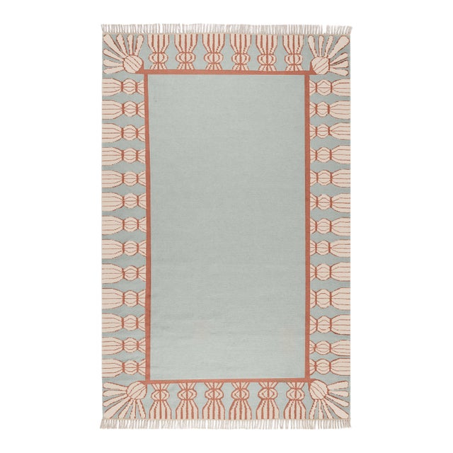 Part & Parcel Goods Wool Tassel Runner, 2’6” x 12', Sky Blue, Topaz and Eggshell For Sale