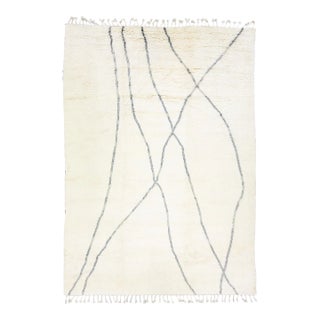 Ivory Modern Moroccan Style Handmade Tribal Pattern Room Size Wool Rug For Sale