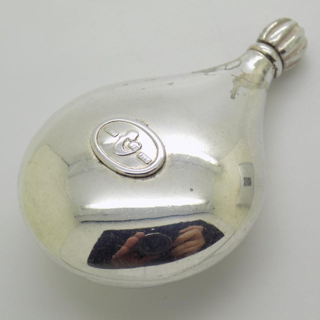 Metal Vintage Italian Handmade Genuine Silver Teardrop Shaped Perfume Bottle With Flower Design For Sale - Image 7 of 10
