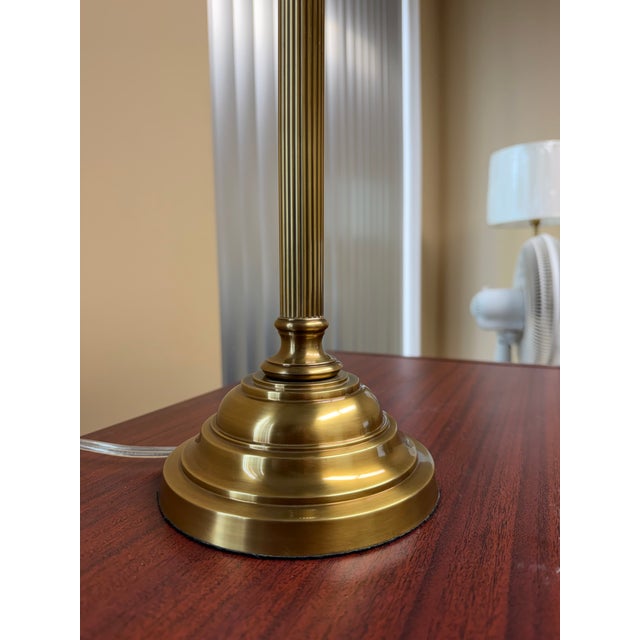 Contemporary Solid Brass Banker’s Lamp With Green Vianne Glass Shade For Sale - Image 3 of 3