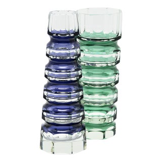 Art Deco Style Block Vases from VEB Ilm-Kristall, East Germany, 1960s, Set of 2 For Sale