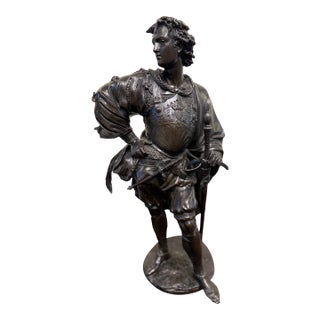 Antique 25” Signed 19th Century French Bronze Sculpture the Landsknecht Cavalier by Albert-Ernest Carrier Belleuse For Sale